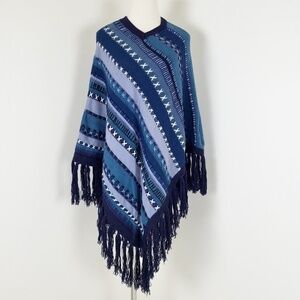 Free With Purchase - Navy Knit Poncho Cape striped stitching stripes